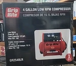 Grip Rite 12 Amp 2.5HP 4 Gallon 1725RPM Compressor With Wheels Factory Sealed. Fixed Price $299.99.